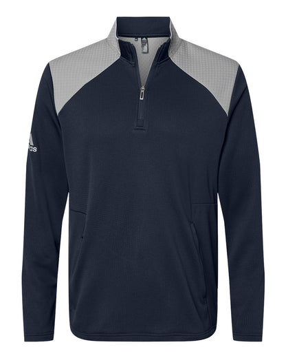 Adidas Men's Textured Mixed Media Quarter-Zip Pullover A532 #color_Collegiate Navy/ Grey Three