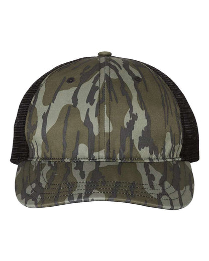 Richardson Garment Washed Printed Trucker Cap 111P #color_Mossy Oak Bottomland/ Black