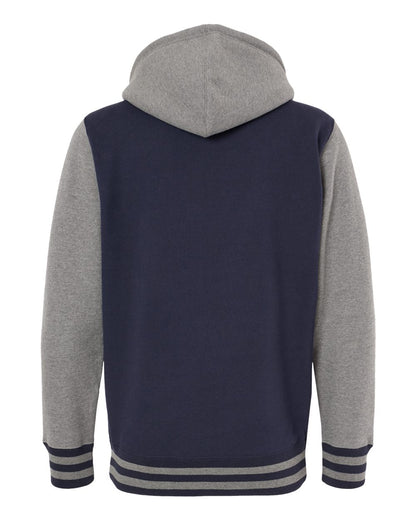 Independent Trading Co. Heavyweight Varsity Full-Zip Hooded Sweatshirt IND45UVZ #color_Classic Navy/ Gunmetal Heather