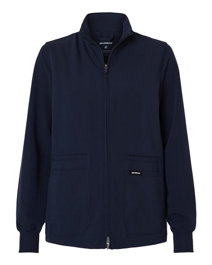 Jaanuu Women's Ceri Essential Full-Zip 6-Pocket Scrub Jacket W60001 #color_Midnight Navy