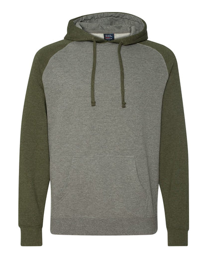 Independent Trading Co. Raglan Hooded Sweatshirt IND40RP #color_Gunmetal Heather/ Army Heather