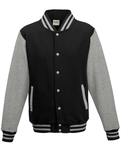 AWDis Unisex Letterman Jacket JHA043 #color_Jet Black/ Heather Grey