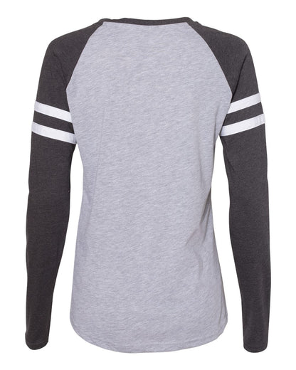 LAT Women's Fine Jersey Mash Up Long Sleeve T-Shirt 3534 #color_Vintage Heather/ Vintage Navy