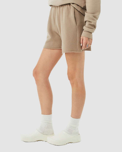 BELLA + CANVAS Women's Cutoff Fleece Shorts 3787 #colormdl_Tan