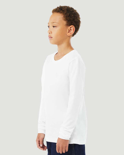 BELLA + CANVAS Youth Heather CVC Long Sleeve Tee 3501YCVC #colormdl_Solid White Blend