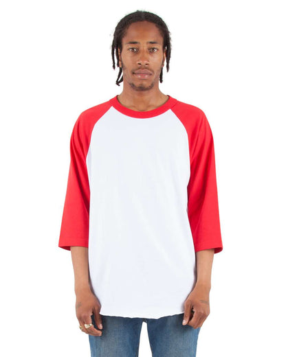 Shaka Wear Unisex Three-Quarter Sleeve Raglan T-Shirt SHRAG #colormdl_White/ Red