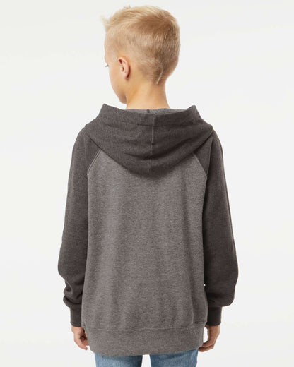 Independent Trading Co. Youth Lightweight Special Blend Raglan Hooded Sweatshirt PRM15YSB #colormdl_Nickel/ Carbon