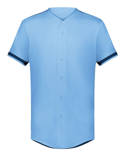 Augusta Sportswear Unisex Full Button Baseball Jersey 6909 #color_Columbia Blue/ Navy
