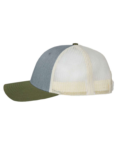 Richardson Low Pro Trucker Cap 115 #color_Heather Grey/ Birch/ Army