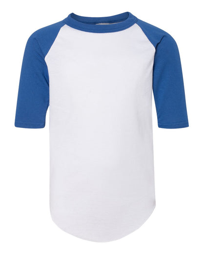 Augusta Sportswear Youth Three-Quarter Sleeve Baseball Jersey 4421 #color_White/ Royal