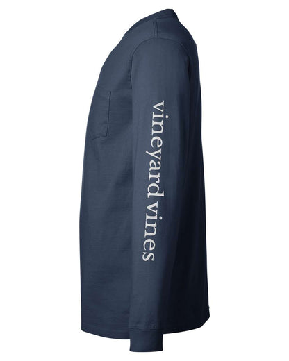 vineyard vines Unisex Long Sleeve Pocket T-Shirt V021214 #color_Blue Blazer/ White Cap