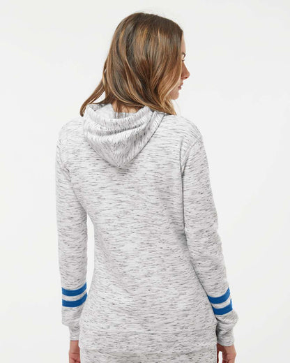 J. America Women’s Mélange Fleece Striped-Sleeve Hooded Sweatshirt 8674 #colormdl_White/ Royal