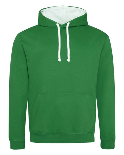 AWDis Unisex Midweight Varsity Contrast Hooded Sweatshirt JHA003 #color_Kelly Green/ Arctic White