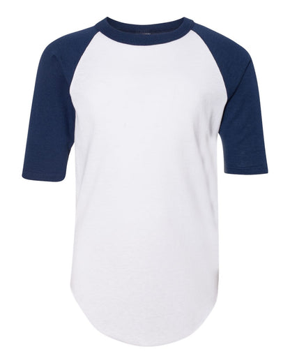 Augusta Sportswear Youth Three-Quarter Sleeve Baseball Jersey 4421 #color_White/ Navy