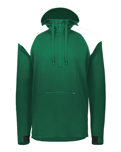 Holloway Men's Limitless Quarter-Zip Hooded Pullover 222584 #color_Dark Green/ White