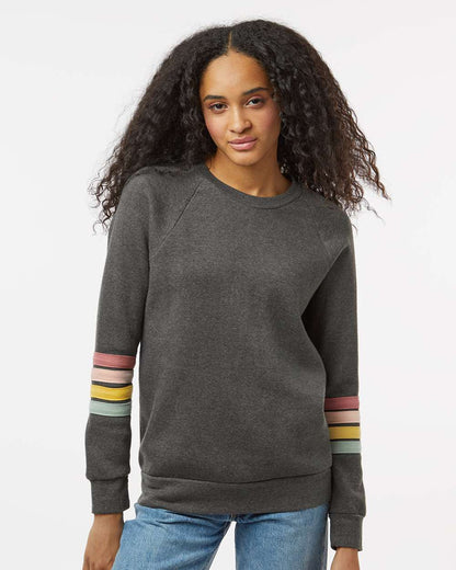 MV Sport Women's Striped Sleeves Crewneck Sweatshirt W23152 #colormdl_Charcoal
