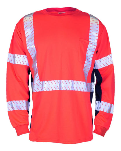 Kishigo Unisex Premium Black Series® Long Sleeve T-Shirt 9134-9135 #color_Fluorescent Red (9710)