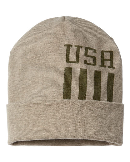 CAP AMERICA USA-Made Patriotic Cuffed Beanie RK12 #color_Khaki/ Olive USA