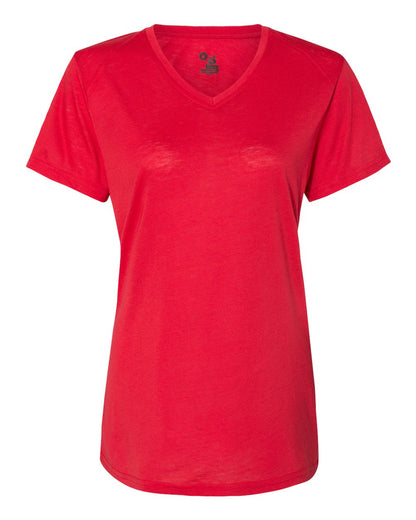 Badger Women’s Triblend Performance V-Neck Short Sleeve T-Shirt 4962 #color_Red Heather