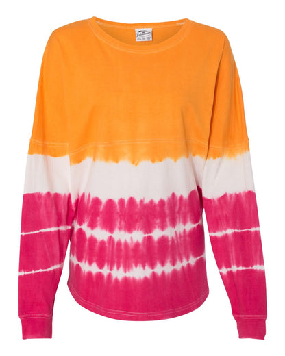 J. America Unisex Game Day Jersey Long Sleeve T-Shirt 8229 #color_Atomic Orange/ Cosmic Pink Tie-Dye