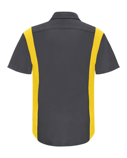 Red Kap Men's Performance Plus Short Sleeve Shirt with Oilblok Technology SY42 #color_Charcoal/ Yellow