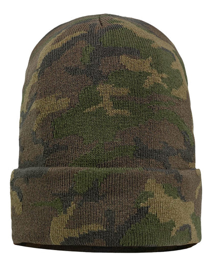 Sportsman 12" Solid Cuffed Beanie SP12 #color_Green Camo