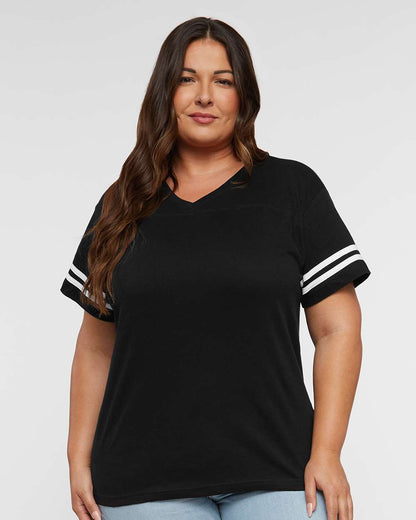 LAT Women's Football V-Neck Fine Jersey Tee 3537 #colormdl_Black Solid/ White