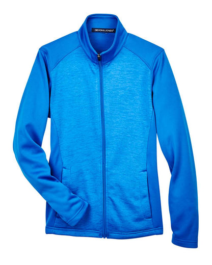 Devon & Jones Women's Newbury Colorblock Mélange Fleece Full-Zip Jacket DG796W #color_French Blue/ French Blue Heather