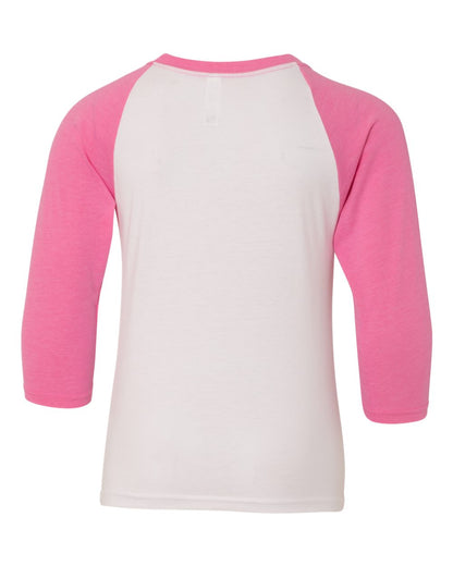 Next Level Youth CVC Three-Quarter Sleeve Raglan T-Shirt 3352 #color_Hot Pink Sleeves/ White Body