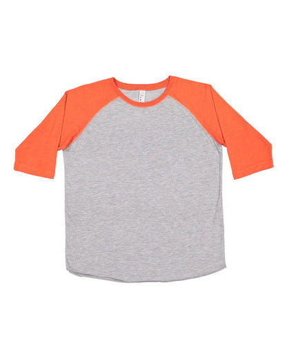 LAT Youth Baseball Fine Jersey Three-Quarter Sleeve Tee 6130 #color_Vintage Heather/ Vintage Orange