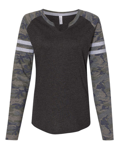 LAT Women's Fine Jersey Mash Up Long Sleeve T-Shirt 3534 #color_Vintage Smoke/ Vintage Camo