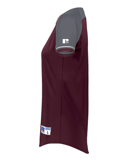 Russell Athletic Women's Classic V-Neck Jersey R01X3X #color_Maroon/ Steel/ White