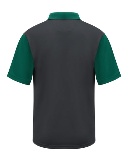 Red Kap Men's Performance Knit Color-Block Polo SK56 #color_Charcoal/ Hunter Green
