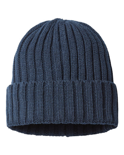 Atlantis Headwear Sustainable Cable Knit Cuffed Beanie SHORE #color_Navy