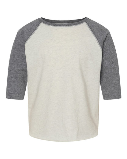 Rabbit Skins Toddler Baseball Fine Jersey Three-Quarter Sleeve Tee 3330 #color_Natural Heather/ Granite Heather