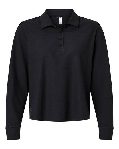 Adidas Women's Beyond Long Sleeve Loose Polo A1008 #color_Black