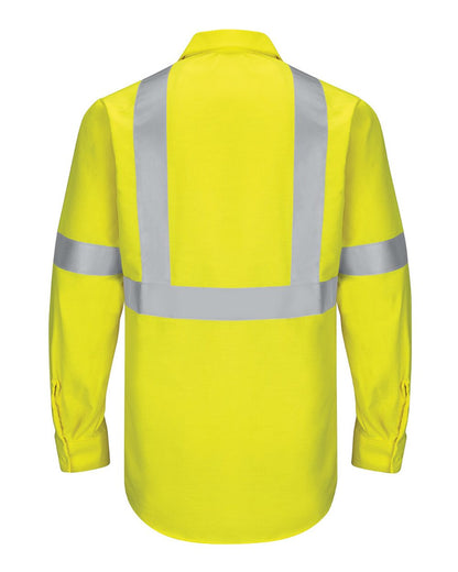 Red Kap Men's Tall Enhanced & Hi-Visibility Long Sleeve Work Shirt SY14T #color_HV-Fluorescent Yellow/ Green