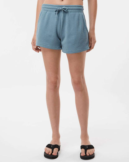 Independent Trading Co. Women’s Lightweight California Wave Wash Fleece Shorts PRM20SRT #colormdl_Misty Blue