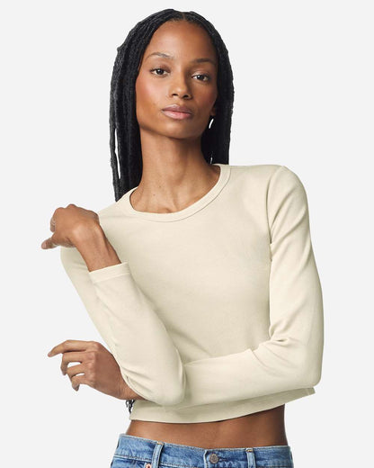 American Apparel Women's Baby Rib Long Sleeve Cropped Tee BR2107 #colormdl_Bone