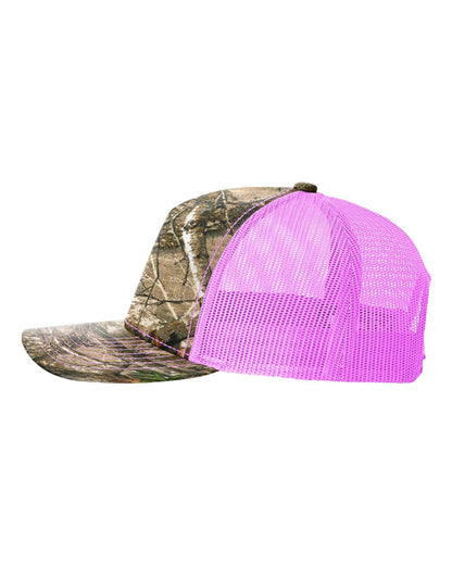 Richardson Five-Panel Printed Trucker Cap 112PFP #color_Realtree Edge/ Neon Pink