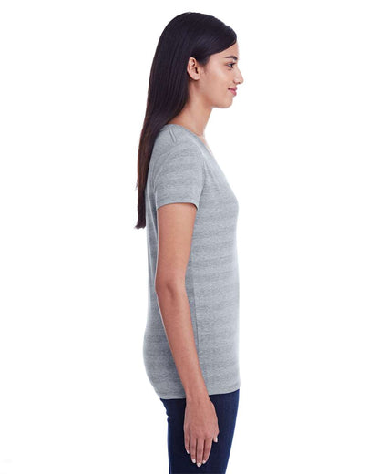 Threadfast Apparel Women's Invisible Stripe V-Neck T-Shirt 252RV #colormdl_Heather Grey Invisible Stripe