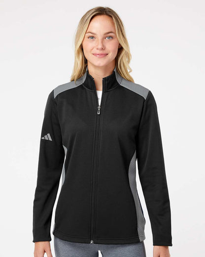 Adidas Women's Textured Mixed Media Full-Zip Jacket A529 #colormdl_Black/ Grey Three