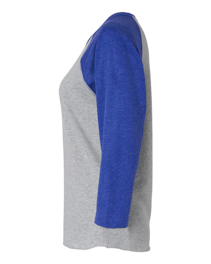 LAT Women's Baseball Fine Jersey Three-Quarter Sleeve Tee 3530 #color_Vintage Heather/ Vintage Royal