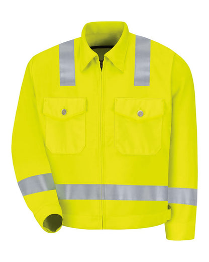 Red Kap Men's Tall Hi-Visibility Ike Jacket JY32T #color_HV-Fluorescent Yellow/ Green