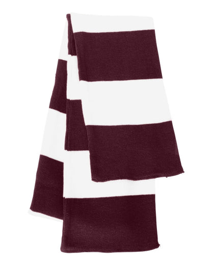 Sportsman Rugby-Striped Knit Scarf SP02 #color_Maroon/ White