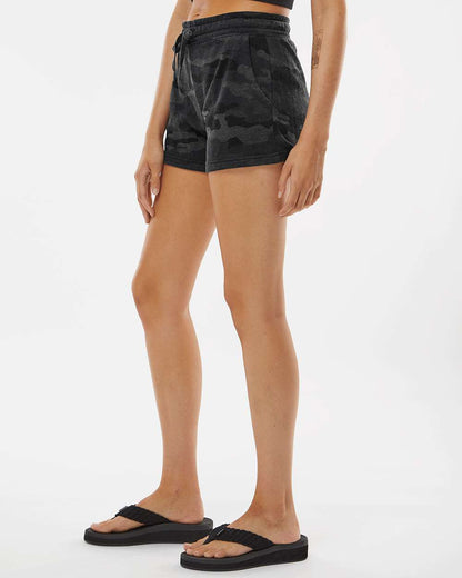 Independent Trading Co. Women’s Lightweight California Wave Wash Fleece Shorts PRM20SRT #colormdl_Black Camo Heather