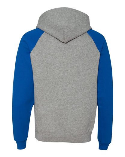 JERZEES Unisex Nublend® Colorblocked Raglan Hooded Sweatshirt 96CR #color_Oxford/ Royal
