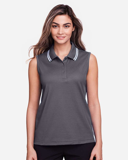 Devon & Jones Women's CrownLux Performance® Plaited Tipped Sleeveless Polo DG20SW #colormdl_Graphite/ White