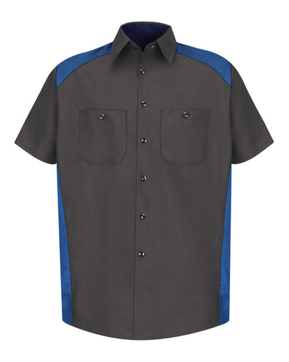 Red Kap Men's Short Sleeve Motorsports Shirt SP28 #color_Charcoal/ Royal