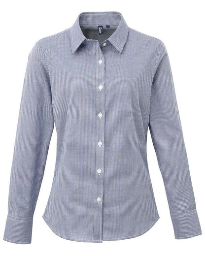 Artisan Collection by Reprime Women's Microcheck Gingham Cotton Shirt RP320 #color_Navy/ White